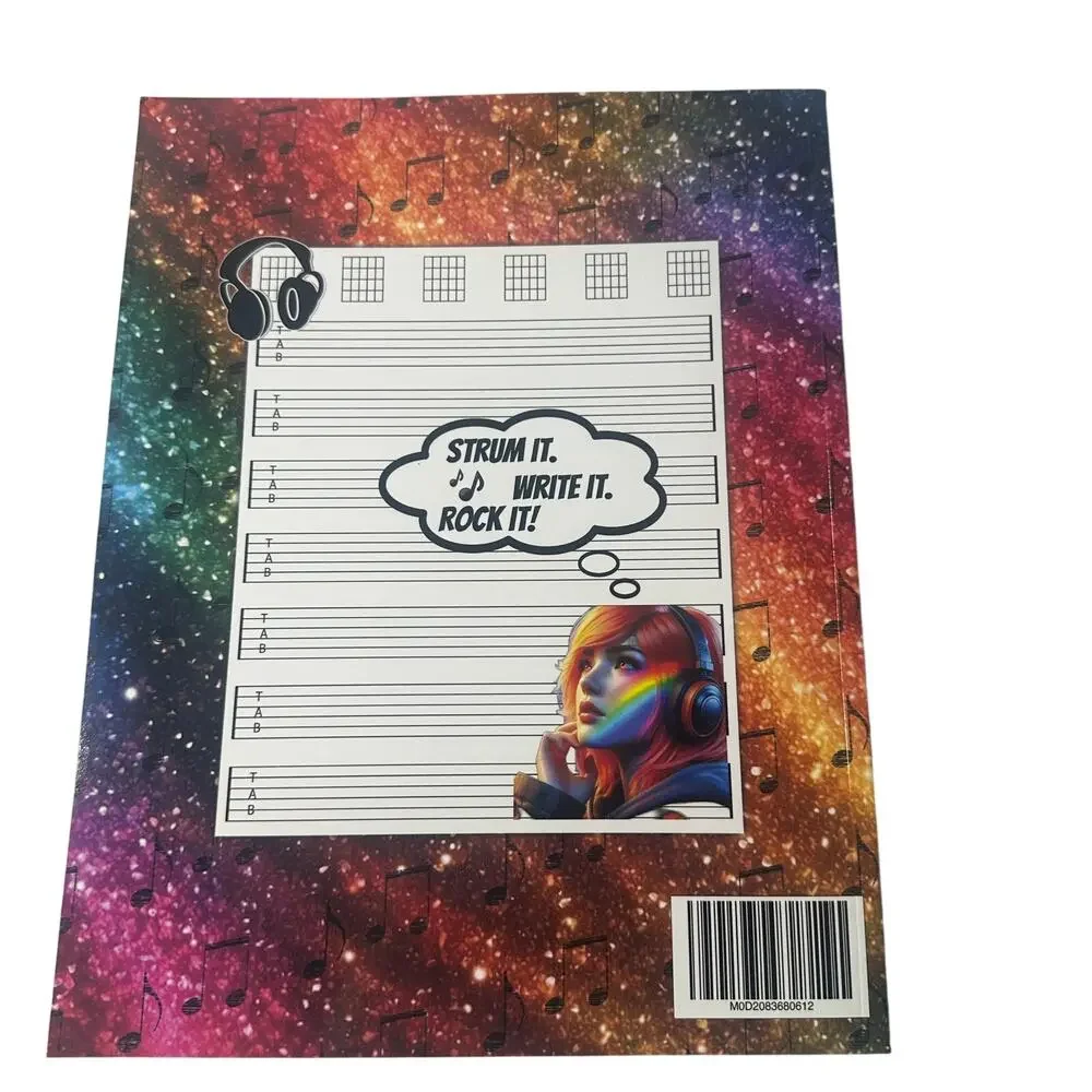 Girls Guitar Tab Notebook Journal 8.5x11 Rainbow Galaxy Music Practice Book New